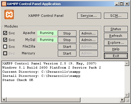 XAMPP - Panel de control